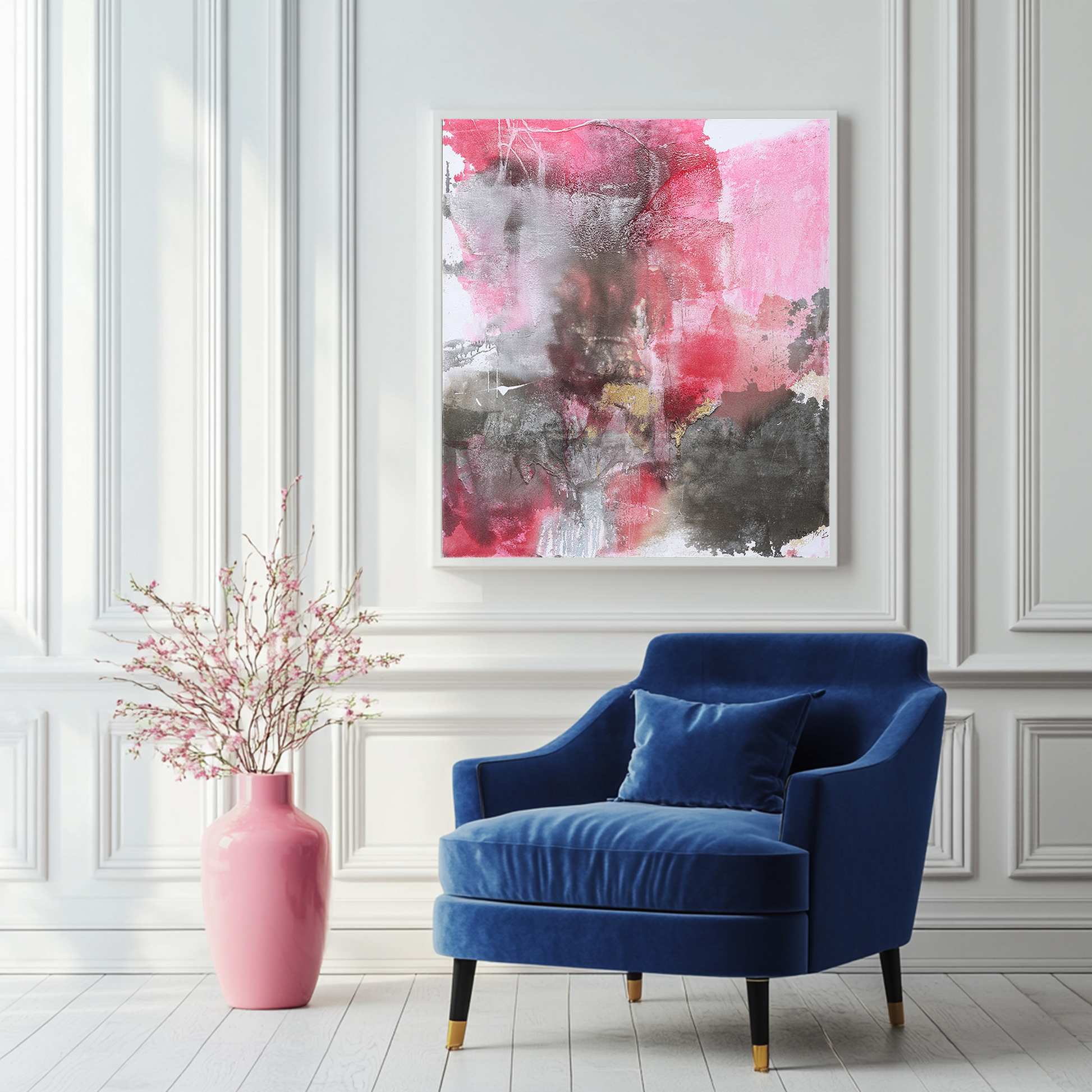 Square Wall Art | Pink And Grey Abstract Art | Minimalist Abstract Art | Wall Art Decor #DF018