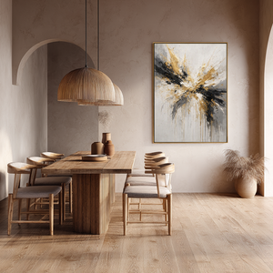 Modern Abstract Impasto Wall Art Gold Black White Medium Grey Splash Thick Knife Paint Textured Canvas Artwork Elegant Contemporary Decor for Living Room Bedroom Office Dining Room Hallway