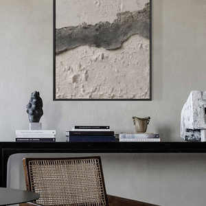 Minimalist Asymmetrical Textured Plaster Wall Art, Wabi Sabi Inspired Neutral Grey White Stucco Relief for Modern Interiors, Monochrome Abstract Office Hallway Bedroom Dining Living Room Decor