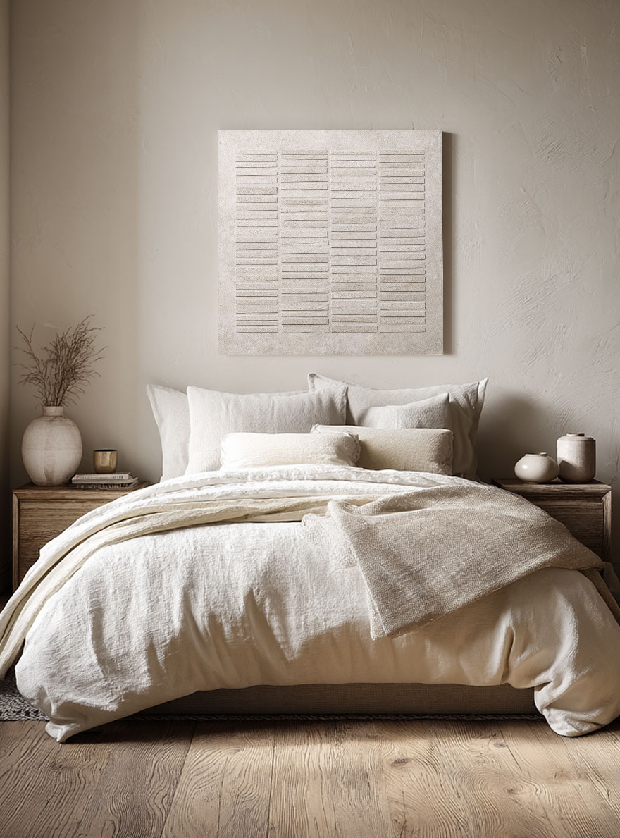 Minimalist Beige Light Grey Geometric Lines Relief Textured Plaster Abstract Wall Art Modern Neutral Decor for Home Office Living Room Bedroom Dining Room Hallway