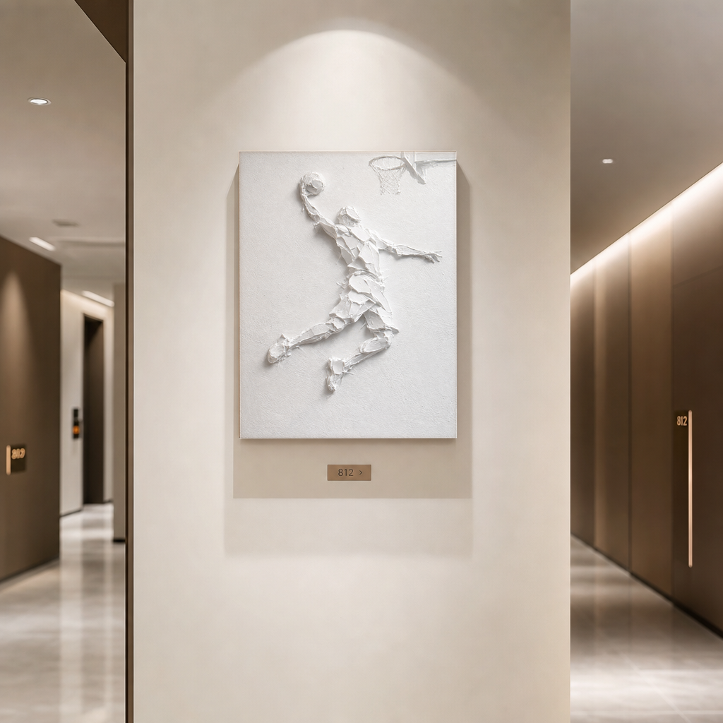 White Textured Sport 3D Relief Vertical Wall Art for Living Room or Office