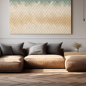 Sage Green and Beige Scallop Pattern Canvas Art - Hand-Painted 3D Relief