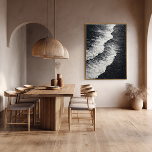 Black and White Textured Abstract Ocean Wave Coastal Minimalist Thick Paint Impasto Wall Art for Modern Living Room Bedroom Dining Room Office Hallway Decor