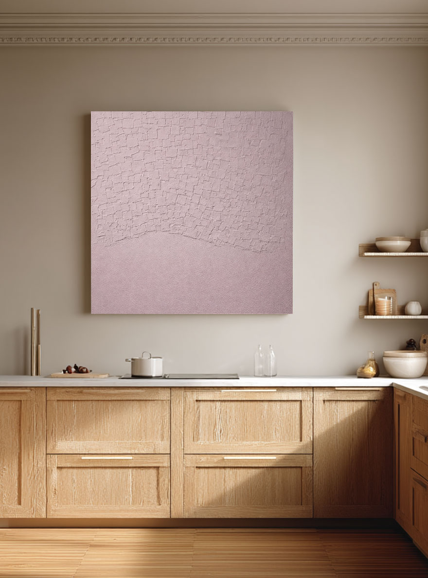 Pink Geometric Arch Plaster Relief Painting | Hand-Painted Textured Wall Art