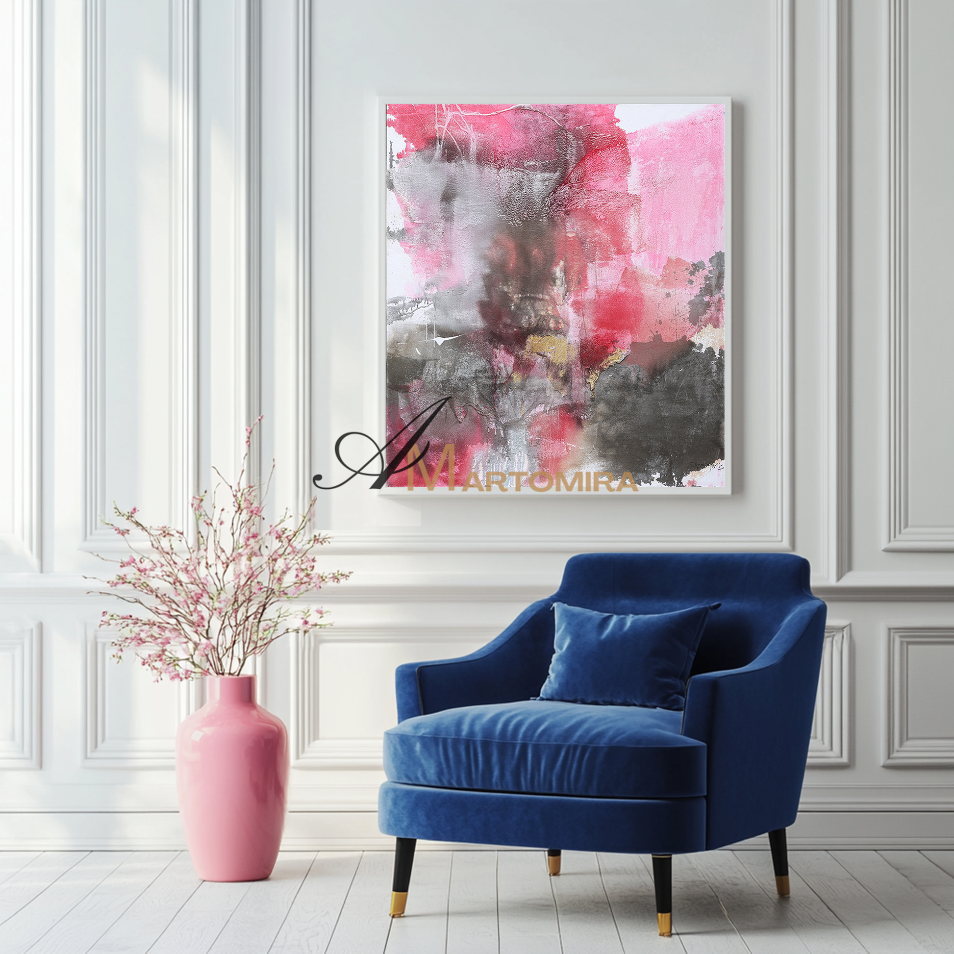 Square Wall Art | Pink And Grey Abstract Art | Minimalist Abstract Art | Wall Art Decor #DF018