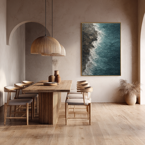 Abstract Textured Ocean Shore Wall Art Blue Brown White Waves Coastal Seaside Thick Knife Brush Impasto Painting for Home Decor Living Room Bedroom Dining Room Office Hallway