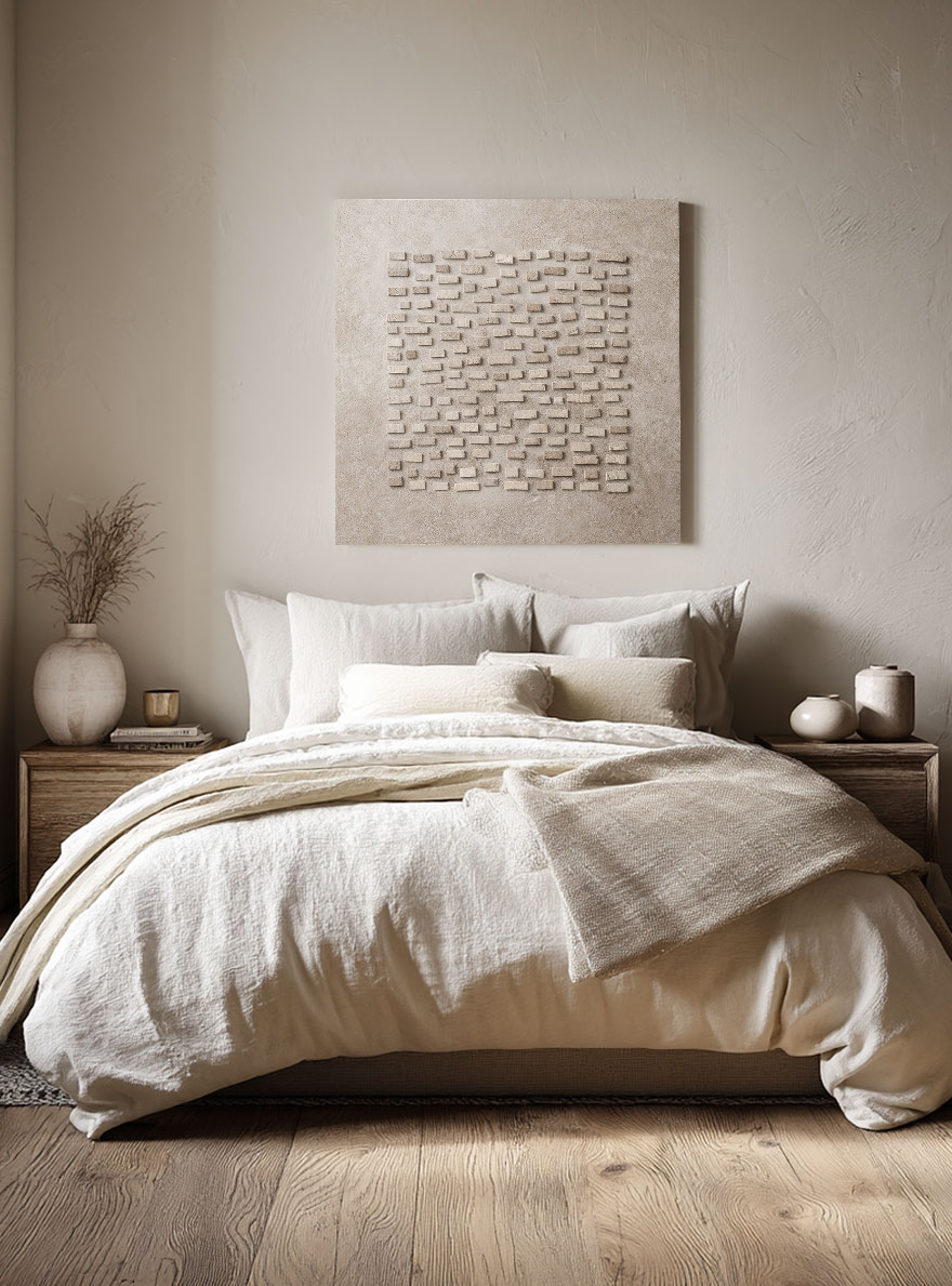Minimalist Neutral Geometric 3D Relief Abstract Wall Art, Modern Textured Beige Light Grey Wabi Sabi Inspired Artwork for Contemporary Home Decor