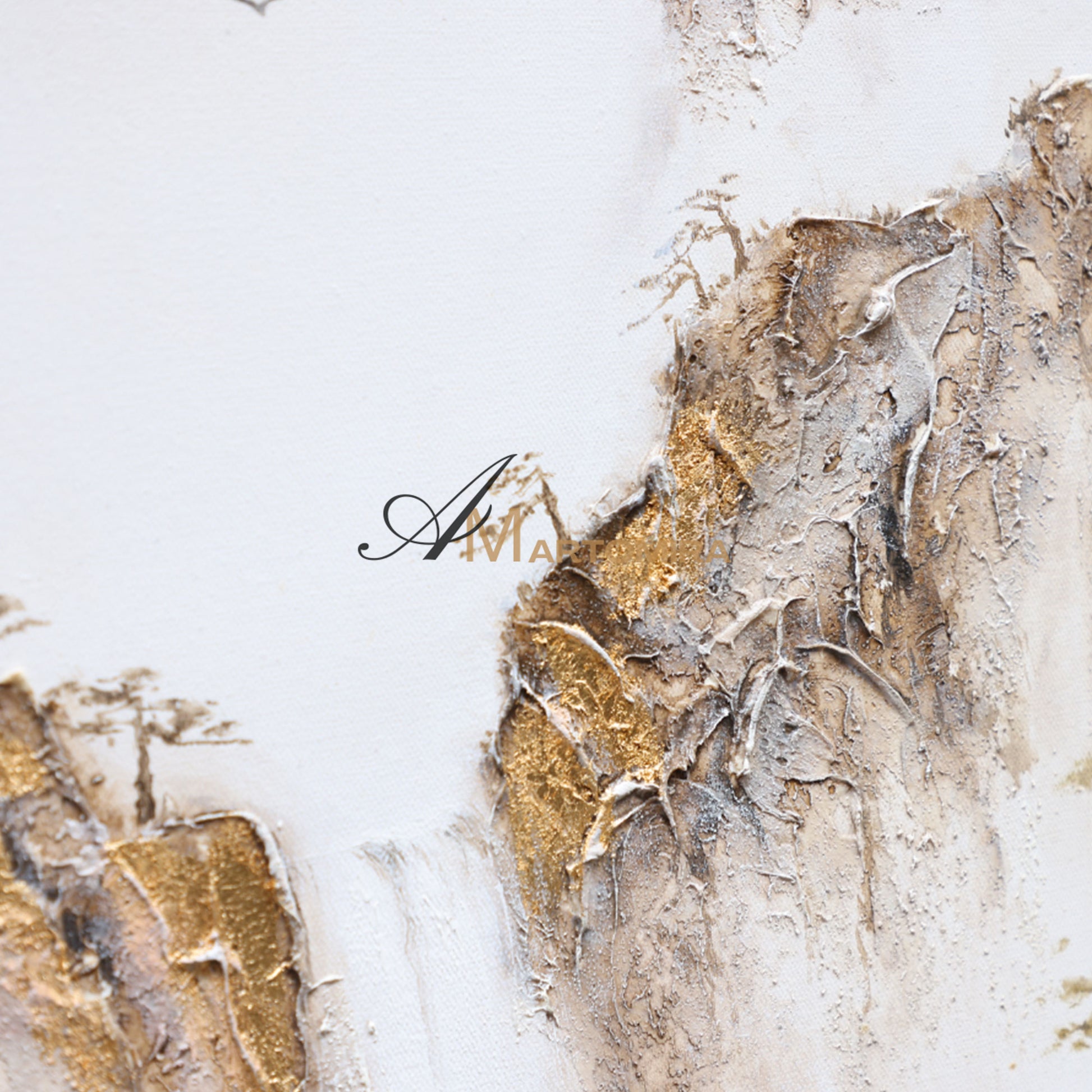 Painting Of The Mountains | Gold White Wall Art | Minimalist Abstract Art | Wabi Sabi Art #DF008