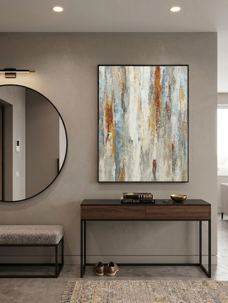 Abstract Neutral Vertical Stripes Textured Wall Art Modern Muted Brown Beige White Grey Artwork for Contemporary Living Room Bedroom Office Dining Room Hallway Decor