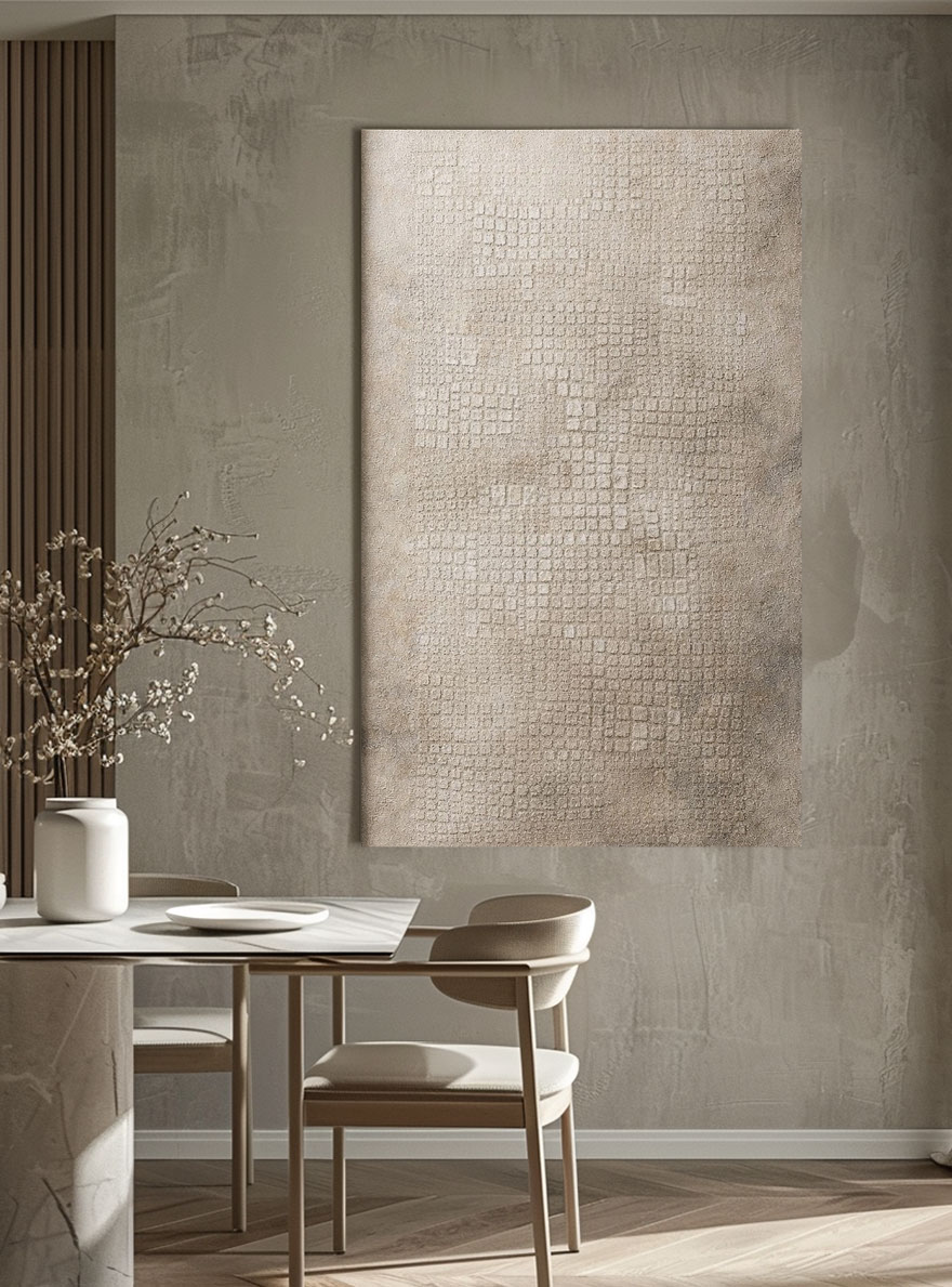 Minimalist Subtle Textured Wabi Sabi Inspired Neutral Beige Dark Grey Abstract Wall Art for Modern Home Office Living Room Bedroom Dining Hallway Decor with Muted Asymmetrical Imperfect Natural Aged Look Framed Canvas Print