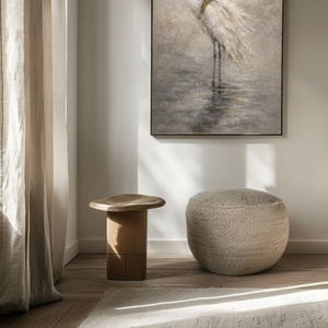 Vintage Muted White Egret Standing in Water Textured Wall Art Neutral Coastal Nature Animal Painting for Bedroom Living Room Dining Room Office Hallway