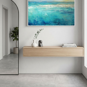 Abstract Coastal Ocean and Sky Textured Wall Art, Blue Green Beige White Impasto Painting, Modern Seascape Artwork for Living Room Bedroom Dining Room Hallway Office Decor