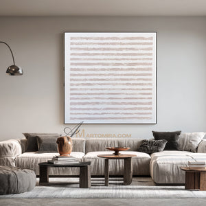 Wabi-Sabi Minimalist Neutral Abstract Art | Textured Line Painting on Canvas | Beige Modern Wall Art | Minimal Aesthetic Home Decor #WB001