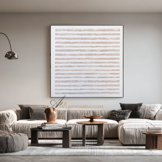 Wabi-Sabi Minimalist Neutral Abstract Art | Textured Line Painting on Canvas | Beige Modern Wall Art | Minimal Aesthetic Home Decor #WB001