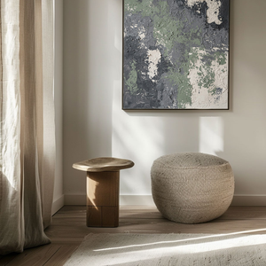 Abstract Textured Dark Green, Medium Grey, White & Beige Thick Impasto Wall Art Modern Muted Non-Representational Decor for Contemporary Home Office Hallway Dining Bedroom Living Room Spaces