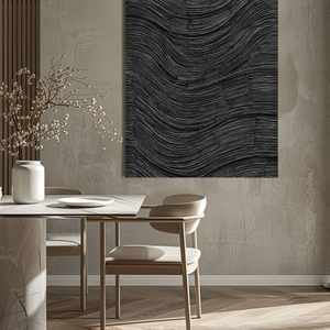 Modern Minimalist Dark Grey Black Abstract Textured 3D Relief Wave Line Wall Art for Office Hallway Living Room Bedroom Dining Room