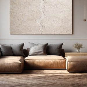 Minimalist Neutral Beige Abstract Textured Wall Art Handcrafted Plaster-Like Trowel Marks Asymmetrical Fissure Modern Wabi-Sabi-Inspired Canvas Decor for Living Room Bedroom Dining Room Hallway Office Soft Earthy Tones Calming Artwork