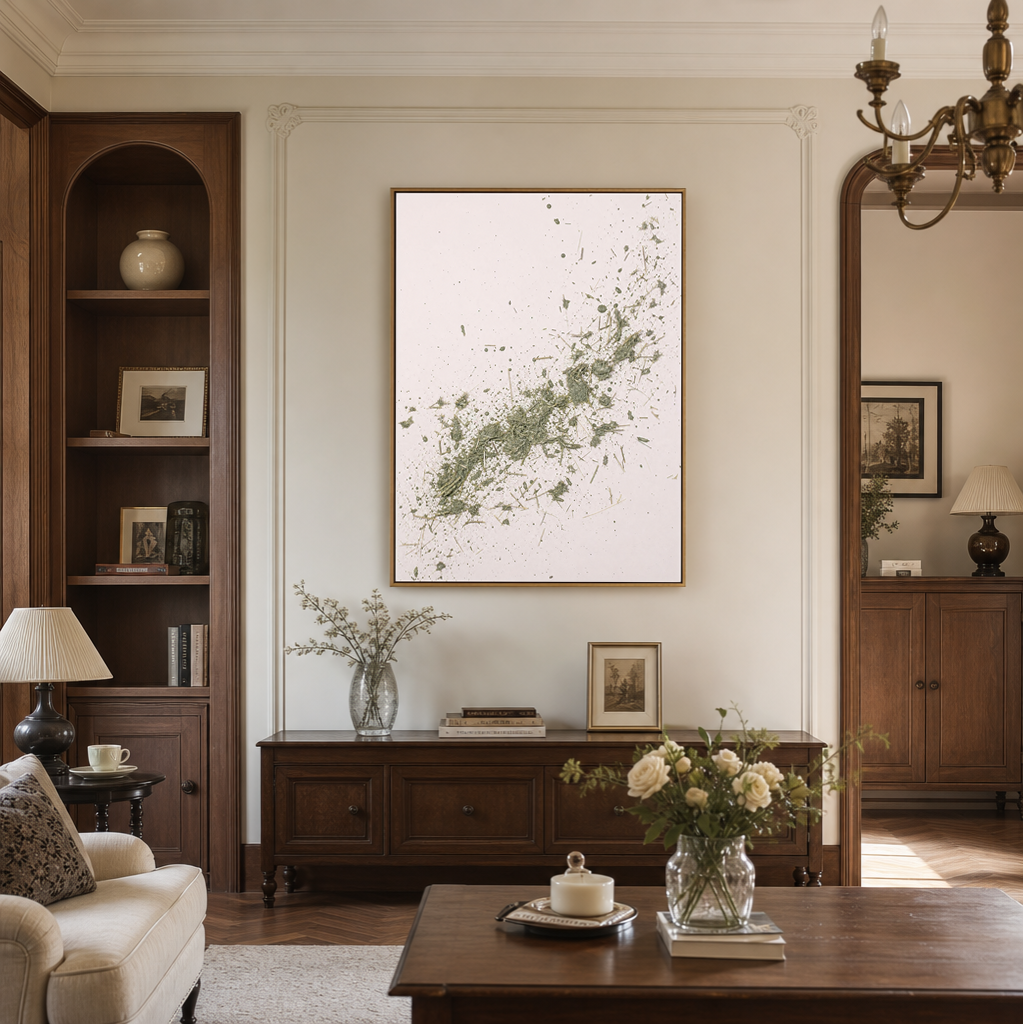 Abstract Textured Soft Pink Sage Green Mixed Media Style Vertical Wall Art for Living Room Bedroom