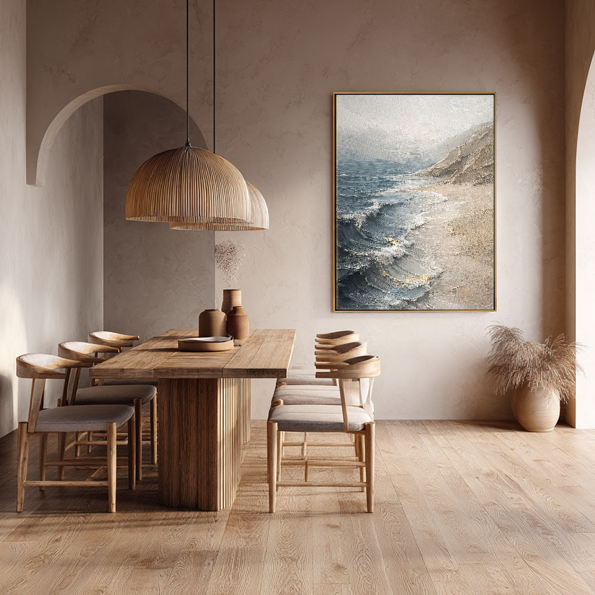 Textured Blue Beige White Coastal Beach Ocean And Sky Impasto Wall Art Abstract Neutral Decorative Artwork Modern Minimalist Landscape Painting For Living Room Bedroom Office Dining Room