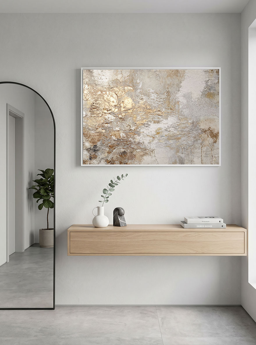 Abstract Beige and Gold Landscape Painting - Textured Wabi-Sabi Wall Art | TW219