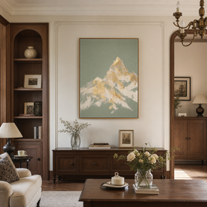 Abstract Textured Sage Green Gold Beige Landscape Vertical Wall Art for Living Room