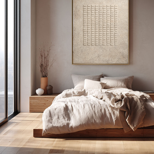 Modern Minimalist Neutral Beige 3D Textured Geometric Lines Plaster Wall Art, Abstract Rectangular Grid Pattern Wabi Sabi Alternative Soft Tone Wall Decor for Calm Spaces