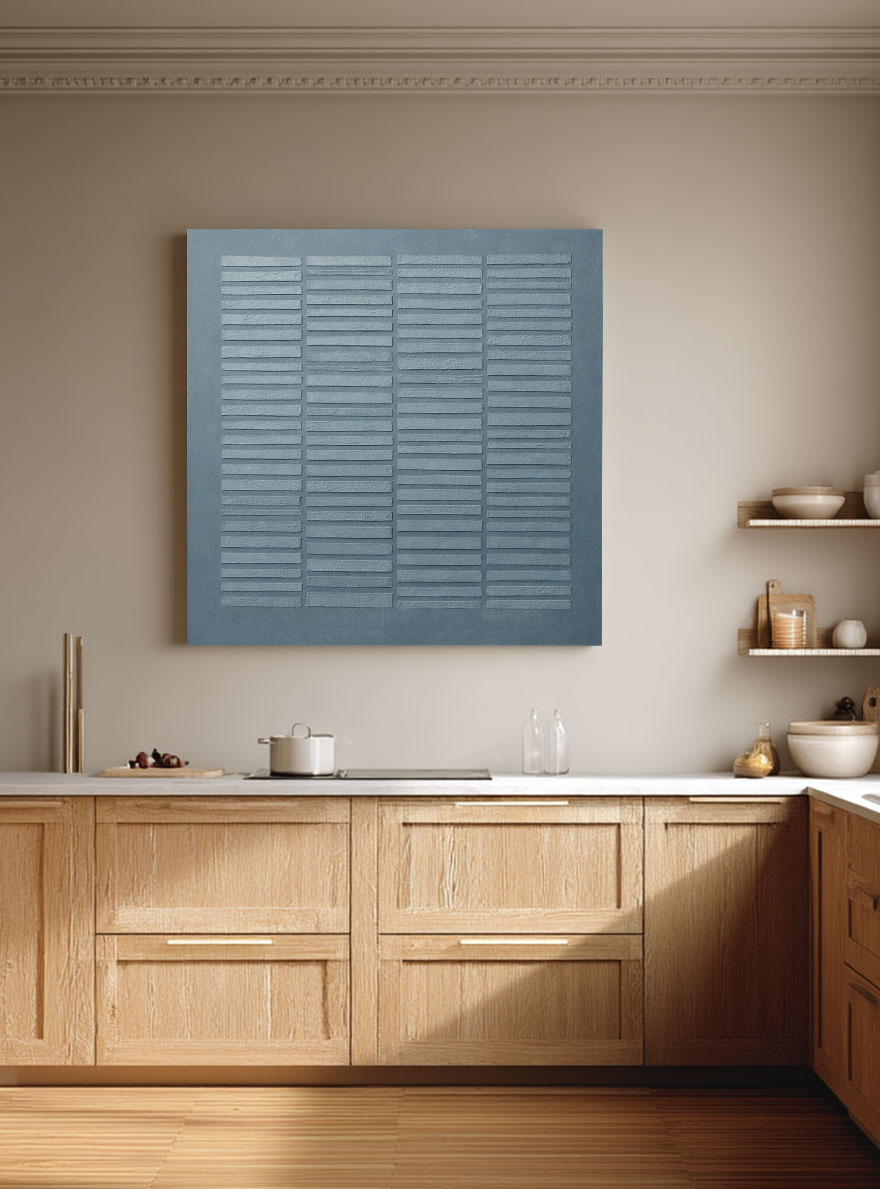 Minimalist Dark & Medium Grey Textured Abstract Square Wall Art with Subtle Repetitive Linear Grid Pattern - Neutral Modern Home Decor for Contemporary Spaces, Office & Living Areas, Understated Soft Tones, Thick Brush/Knife Texture