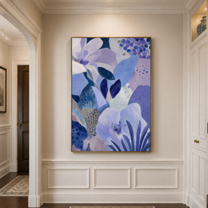 Abstract Floral Geometry Canvas Wall Art Purple Blue White Textured Modern Vibrant Painting for Living Room Bedroom Office Dining Room Hallway Contemporary Home Decor