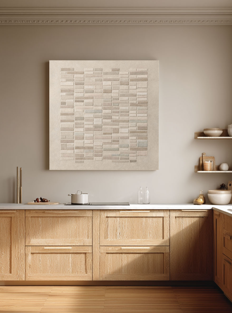 Minimalist Geometric Block Pattern Neutral Textured Wall Art in Soft Beige, Warm Brown, Light Grey, Medium Grey Tones Modern Abstract Decor for Office, Hallway, Dining Room, Bedroom, Living Room