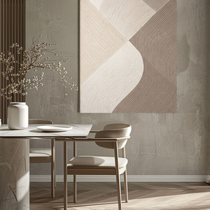 Modern Minimalist Abstract Curved Waves Neutral Beige Brown White Textured Framed Wall Art, Elegant Handcrafted Geometric Line Painting for Contemporary Home Decor