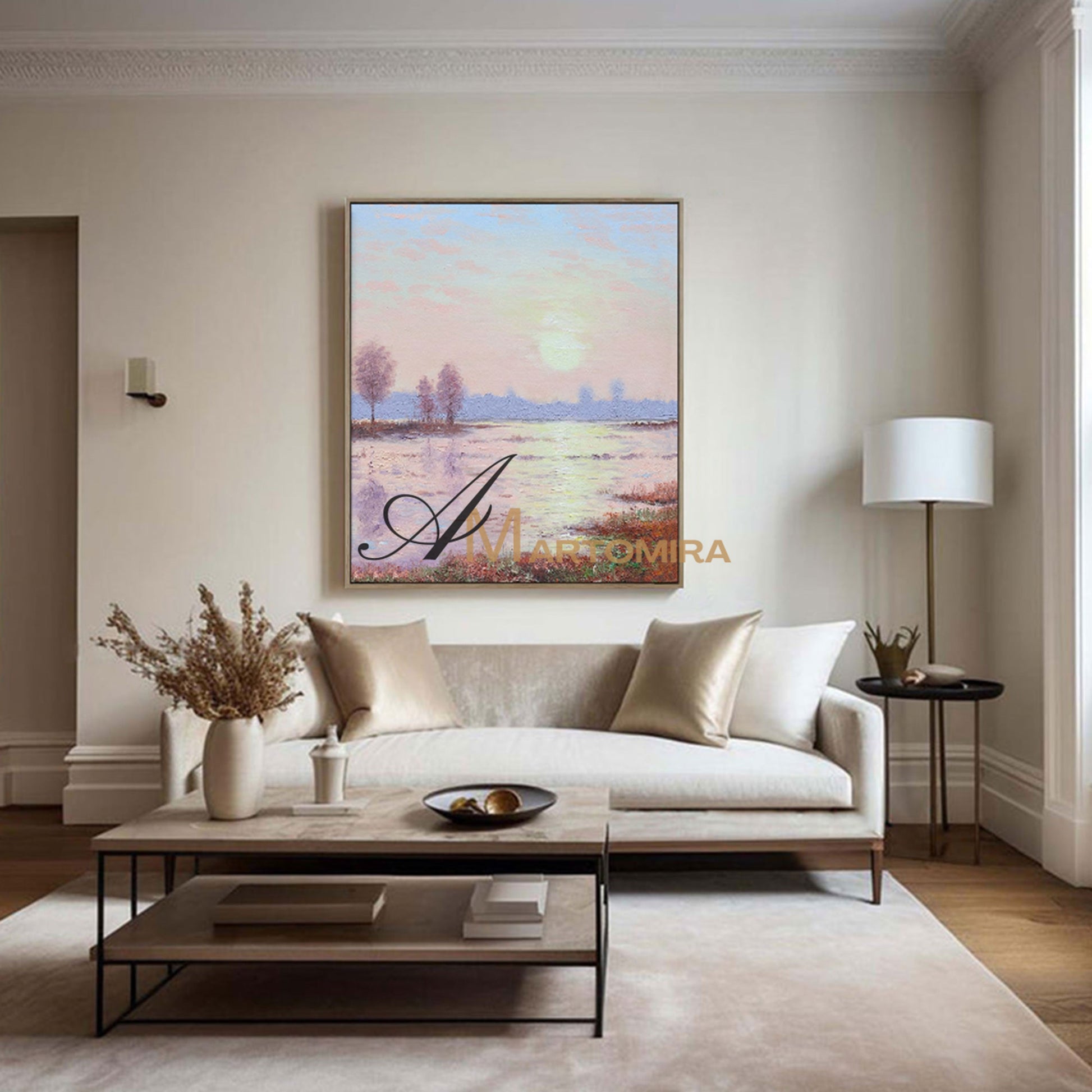 Landscape Wall Art | Pink Wall Art | Sunset Canvas Painting | Landscape Canvas Oil Painting #DF011
