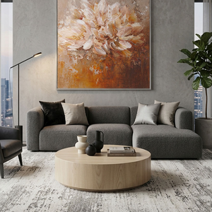 Elegant Vintage Soft Pink Beige Brown Floral Textured Wall Art, Muted Impasto Flower Bouquet Canvas Artwork for Cozy Home Decor, Perfect for Living Room Bedroom Dining Room Hallway Office