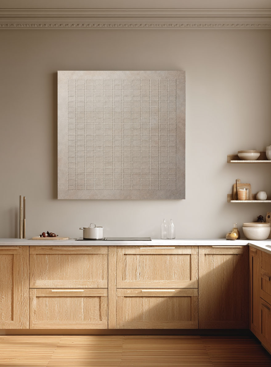 Minimalist Beige Grid Textured Abstract Wall Art Neutral Modern Decor for Contemporary Home Office Living Room Bedroom
