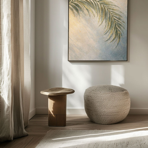 Minimalist Soft Muted Green Beige Palm Leaf Textured Framed Canvas Wall Art for Tranquil Home Decor