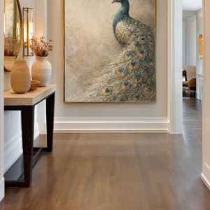 Vintage Elegant Peacock Textured Impasto Oil Painting, Muted Beige Blue Brown Green Peacock Feather Animal Wall Art for Living Room, Office, Bedroom, Dining Room, Hallway