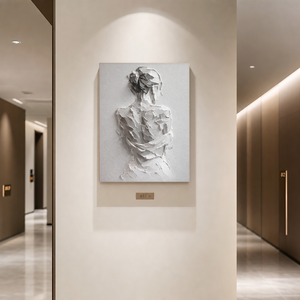 White Gray Textured Abstract Portrait Acrylic-style Vertical Wall Art for Bedroom