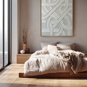 Modern Minimalist Abstract White and Medium Grey Curved & Straight Line Textured Relief Wall Art for Contemporary Home & Office Decor