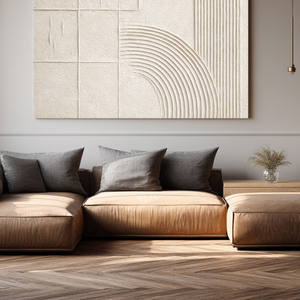 Neutral Beige White Geometric Lines Abstract Textured Minimalist Plaster Wall Art for Modern Living Room Bedroom Office Dining Hallway Home Decor