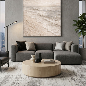 Minimalist Neutral Ocean Wave Textured Wall Art Beige White Grey Abstract Beach Scene Impasto Painting Coastal Artwork for Living Room Bedroom Dining Room Office Hallway
