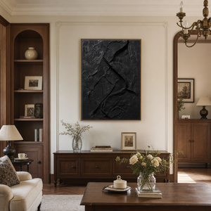 Abstract Black Textured 3D Relief Vertical Wall Art for Living Room