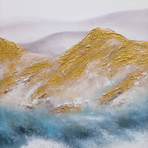 Blue And Gold Wall Art | Abstract Painting Mountains | Abstract Landscape Art | Large Wall Art #DF001