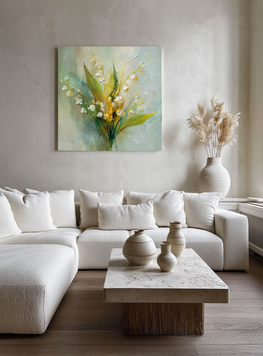 lily of the valley white paint Elegant White Lily of the Valley Impasto Oil Painting Canvas Wall Art –  artomira