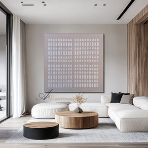 Wabi-Sabi Minimalist Beige Textured Grid Painting | Modern Geometric Square Canvas | Serene Abstract Wall Art | Minimal Home Decor