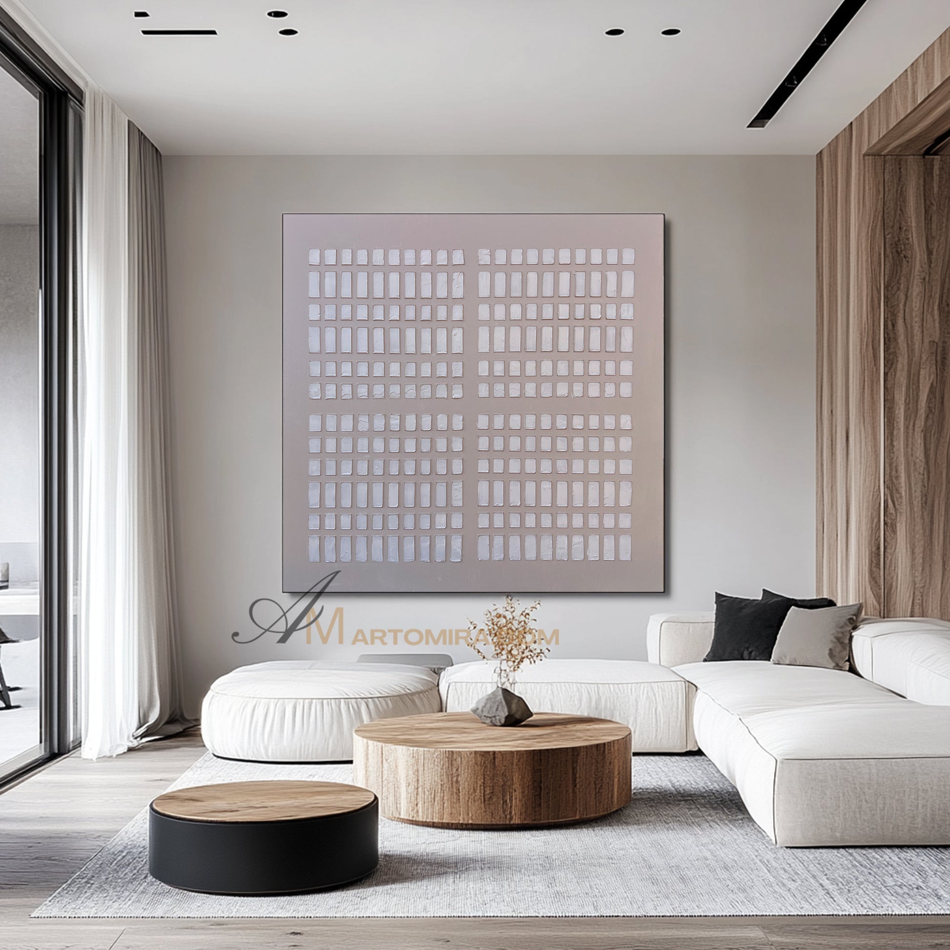 Wabi-Sabi Minimalist Beige Textured Grid Painting | Modern Geometric Square Canvas | Serene Abstract Wall Art | Minimal Home Decor