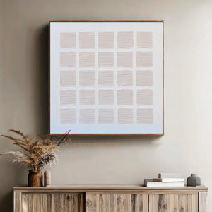 Wabi-Sabi Minimalist Light Beige Textured Grid Painting | Modern Geometric Square Canvas | Soft Abstract Wall Art | Minimal Home Decor