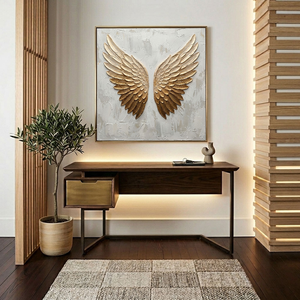 Luxury 3D Golden Angel Wings Textured Wall Art, Elegant Neutral White Beige Relief Artwork, Modern Stylish Home Decor Hanging Piece for Living Room Bedroom Office Hallway Dining Room, Sophisticated Accent Art