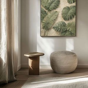 Tropical Green Monstera Banana Leaves Textured Impasto Wall Art for Living Room, Neutral Beige Background Large Botanical Painting, Modern Minimalist Plant Canvas Artwork for Bedroom Dining Room Office Hallway Home Decor