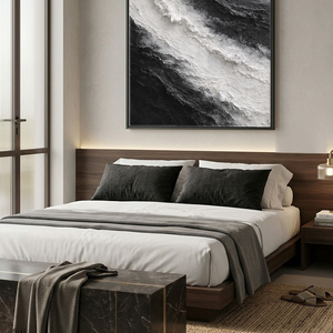 Black and White Abstract Textured Impasto Wall Art for Modern Minimalist Spaces – Monochrome Bold Waves Thick Knife Marks Artwork for Living Room Bedroom Office Dining Hallway Decor