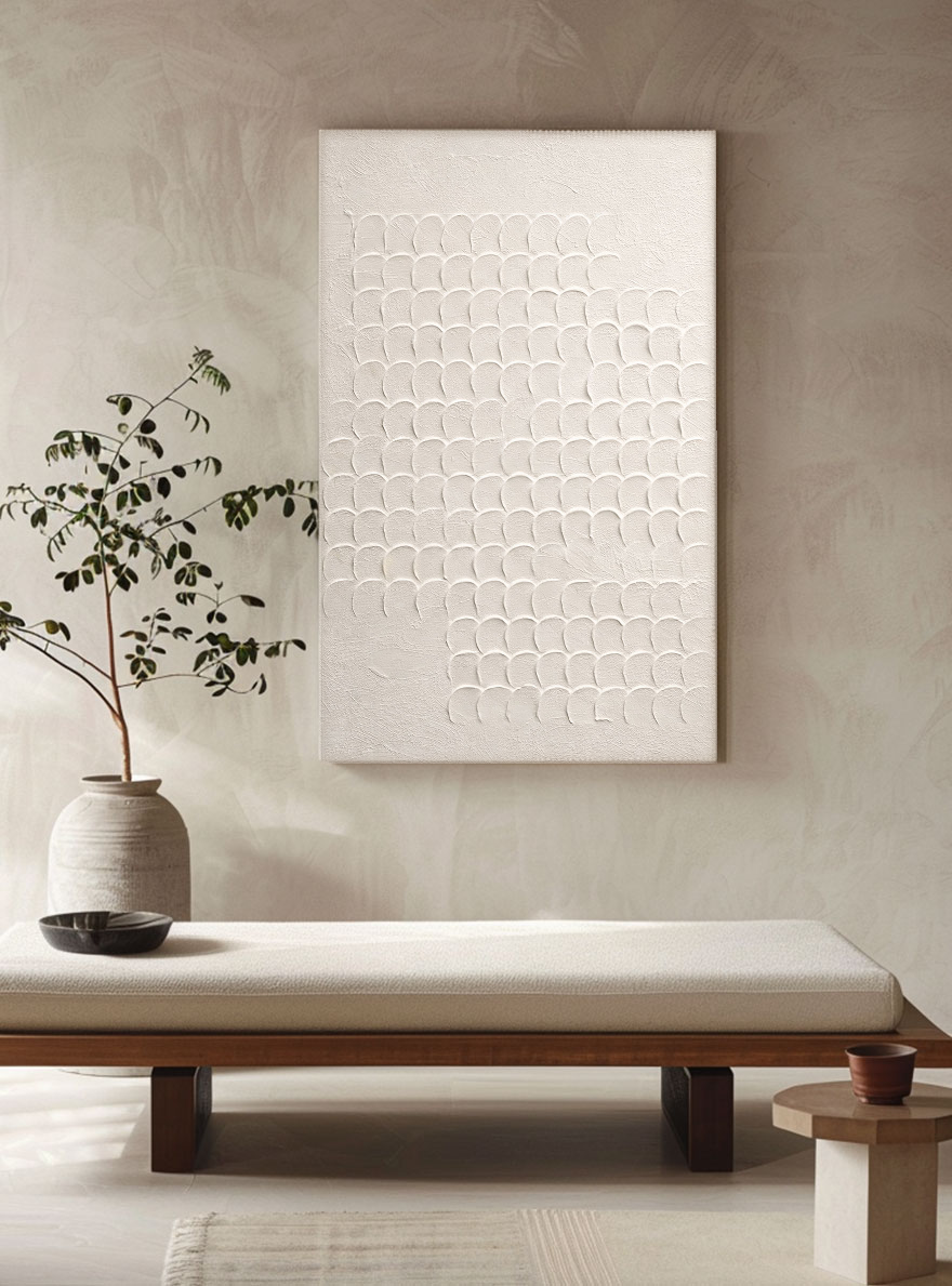 Minimalist Neutral Geometric Overlapping Arch Texture Plaster Wall Art, Modern Beige White Textured Abstract Artwork for Home, Office, Living Room, Bedroom, Dining Room, Hallway Interior Decor