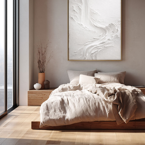 Minimalist White Abstract Textured Impasto Wall Art 3D Relief Flow Decorative Painting for Living Room Bedroom Office Hallway Dining Room Neutral Wabi-Sabi Style Modern Home Decor Artwork